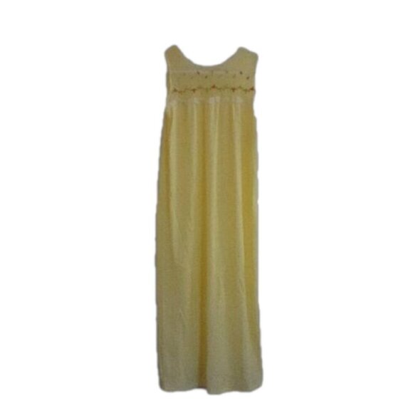 Grants Vintage Women's Small Yellow Floral Embroidered Maxi Nightgown - Picture 2 of 12